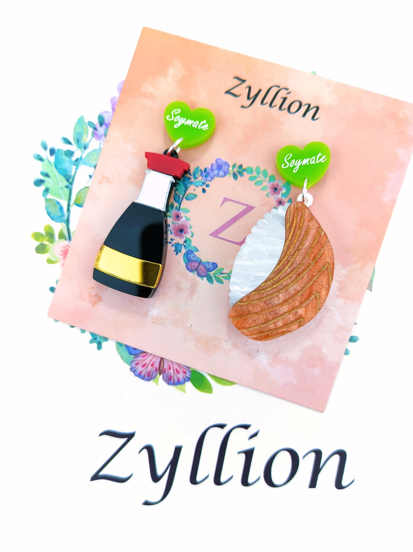 Soy sauce and sushi Dangle Sterling Silver Earrings