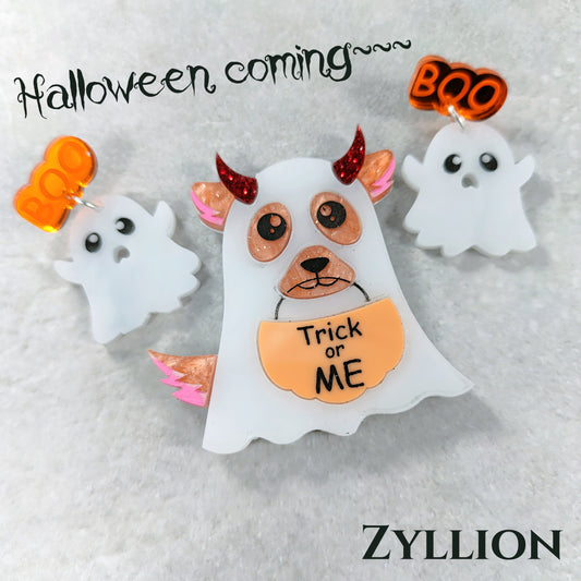 Naughty corgi ghost Halloween Brooch