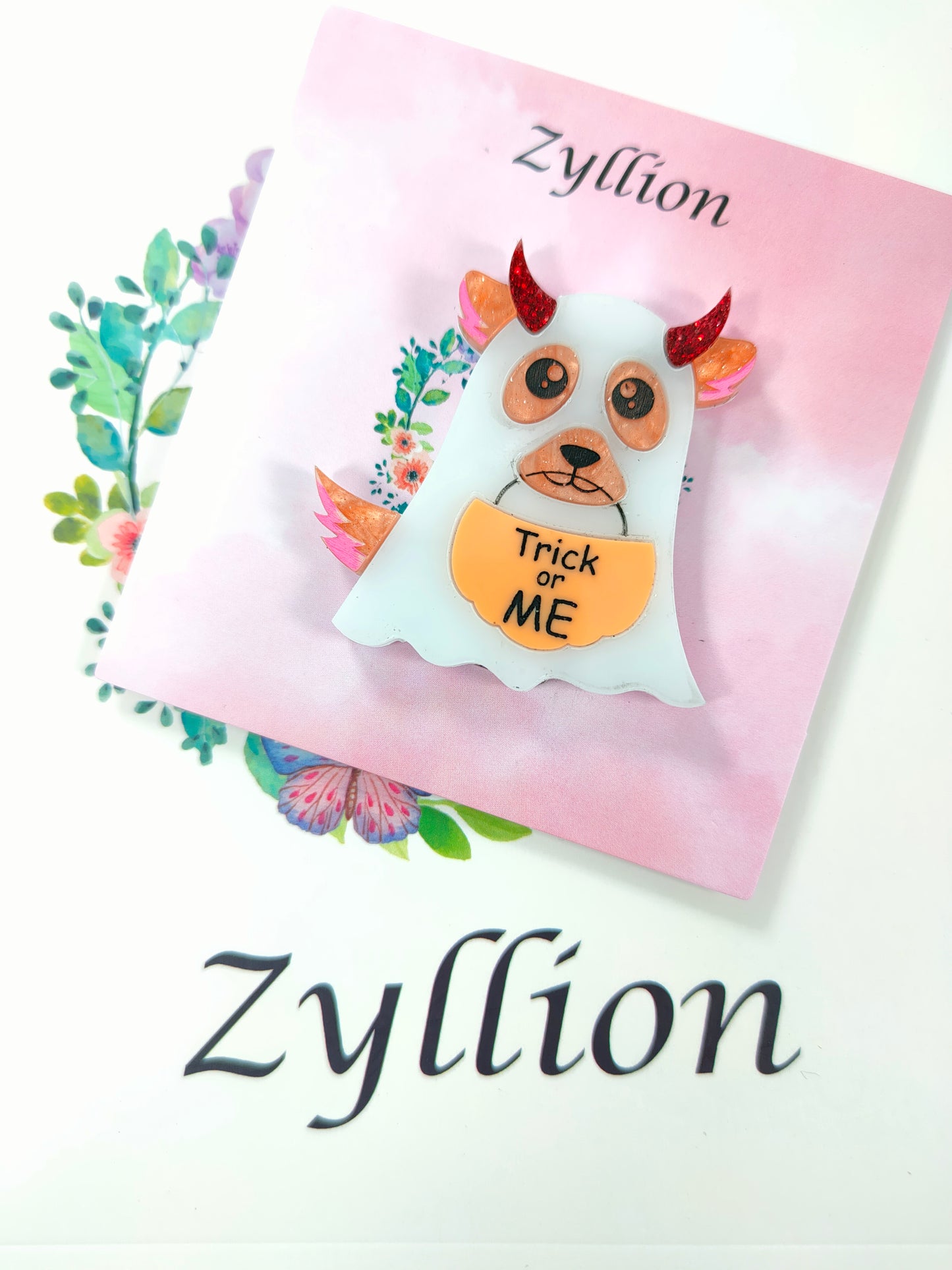 Naughty corgi ghost Halloween Brooch