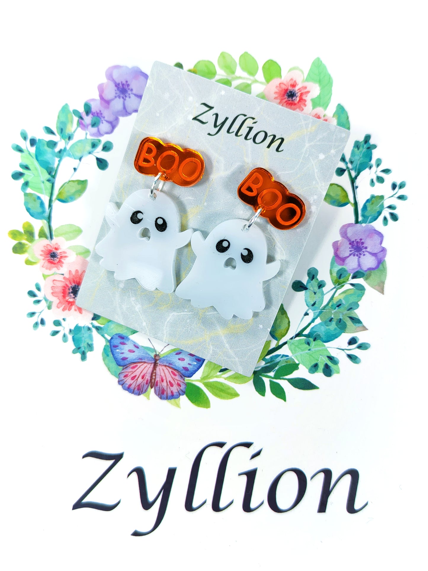 Boooooo baby ghost Mini drop Dangle Sterling Silver Earrings