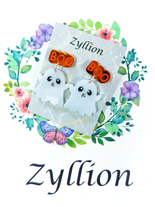 Boooooo baby ghost Mini drop Dangle Sterling Silver Earrings