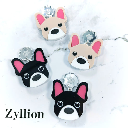 French Bull Dog Dangle Sterling Silver Earrings