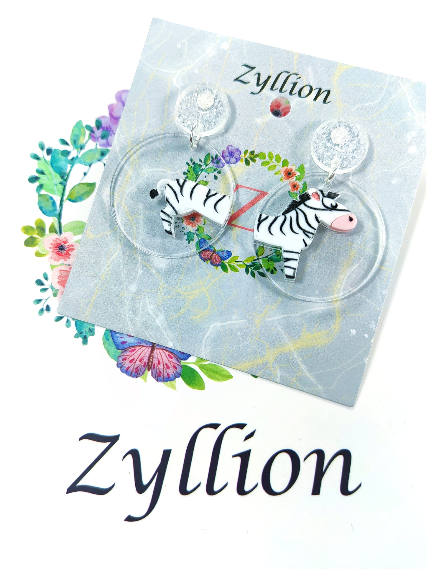 Zebra Dangle Sterling Silver Earrings