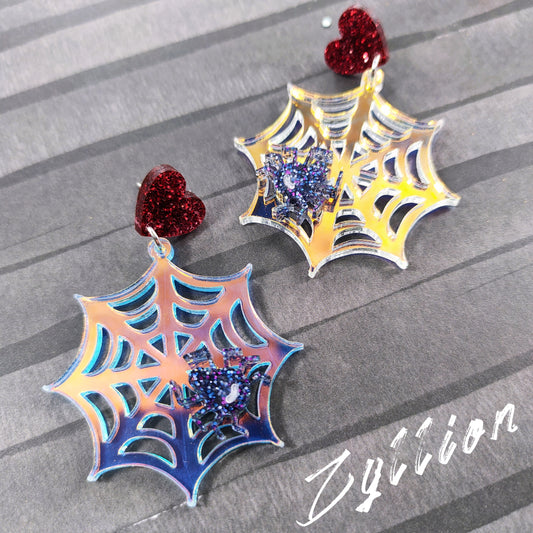 Spider web Halloween Acrylic Dangle Sterling Silver Earrings