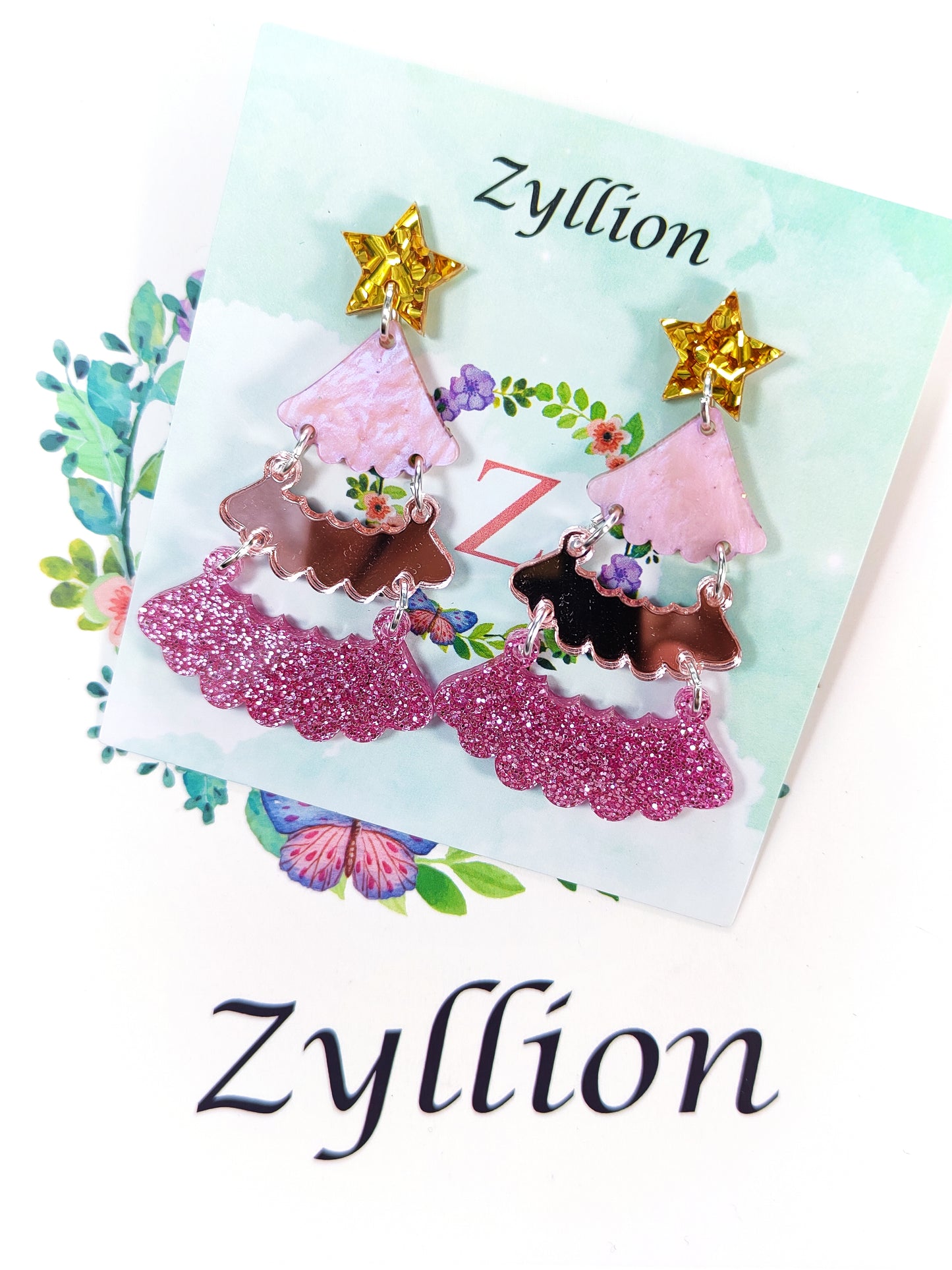 Christmas tree Dangle Sterling Silver Earrings