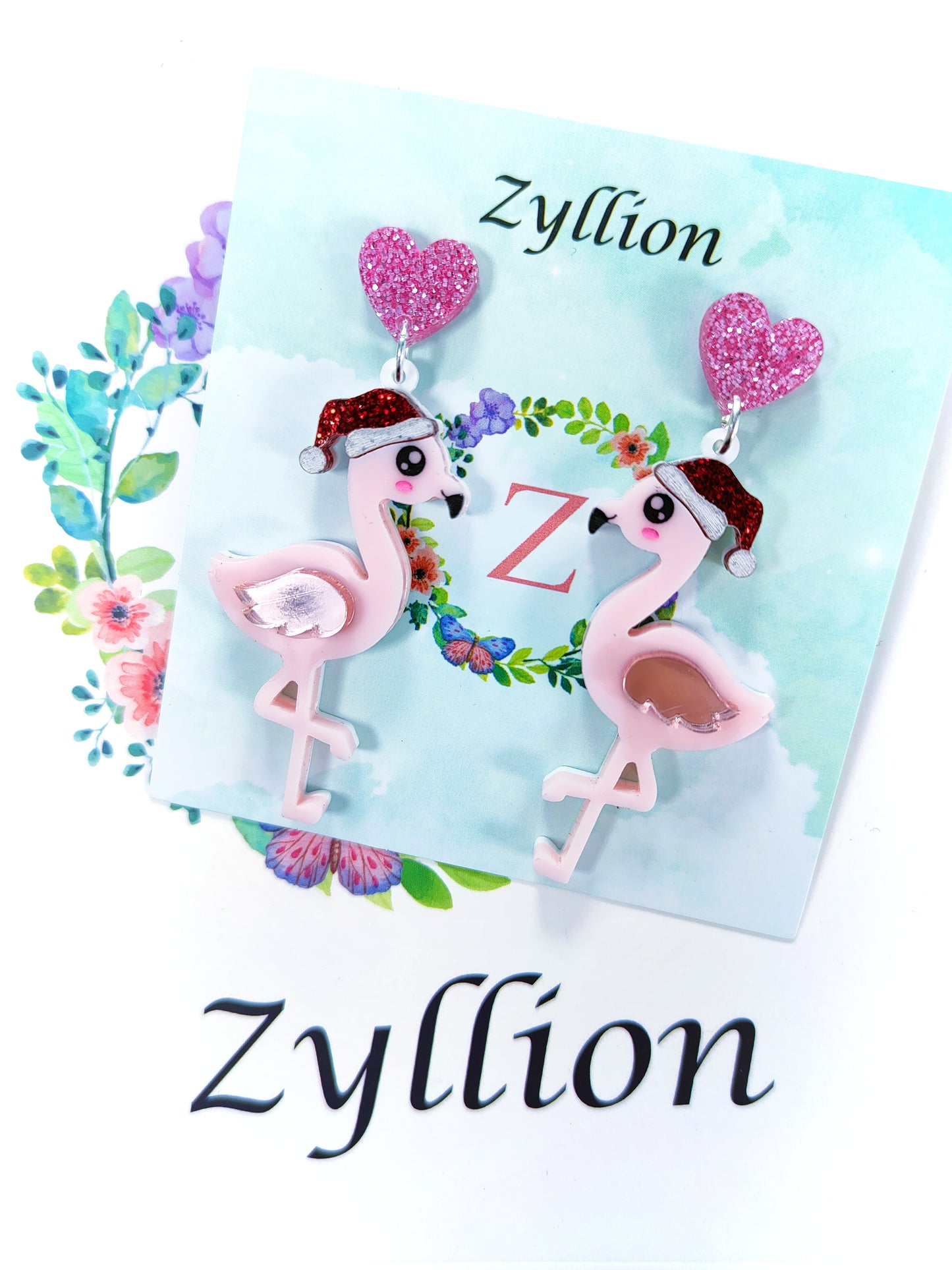 Miss pretty flamingo acrylic Dangle Sterling Silver Earrings