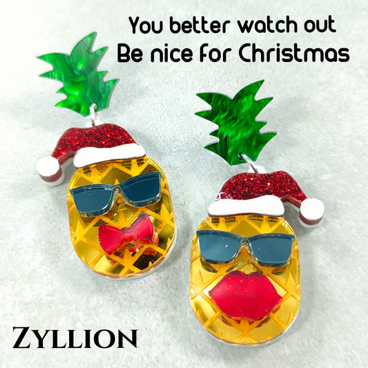Christmas pineapple acrylic Dangle Sterling Silver Earrings