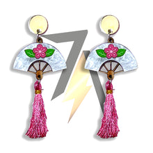 Load image into Gallery viewer, Chinese Fan Acrylic Dangle Sterling Silver Earrings