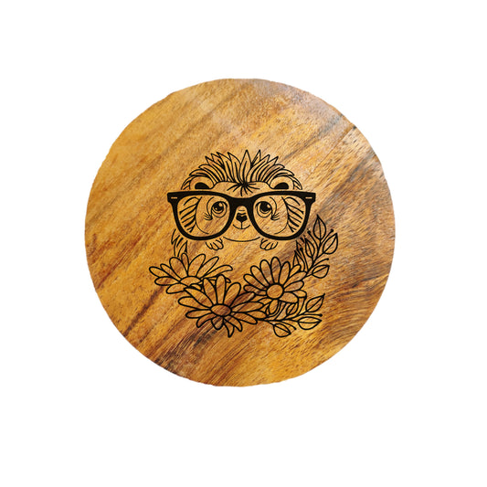 Nerdy Hedgehog Acacia Wood Coaster