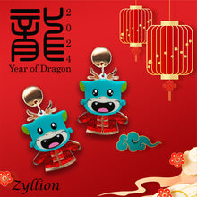 Load image into Gallery viewer, CNY Happy Dragon Acrylic Dangle Sterling Silver Earrings