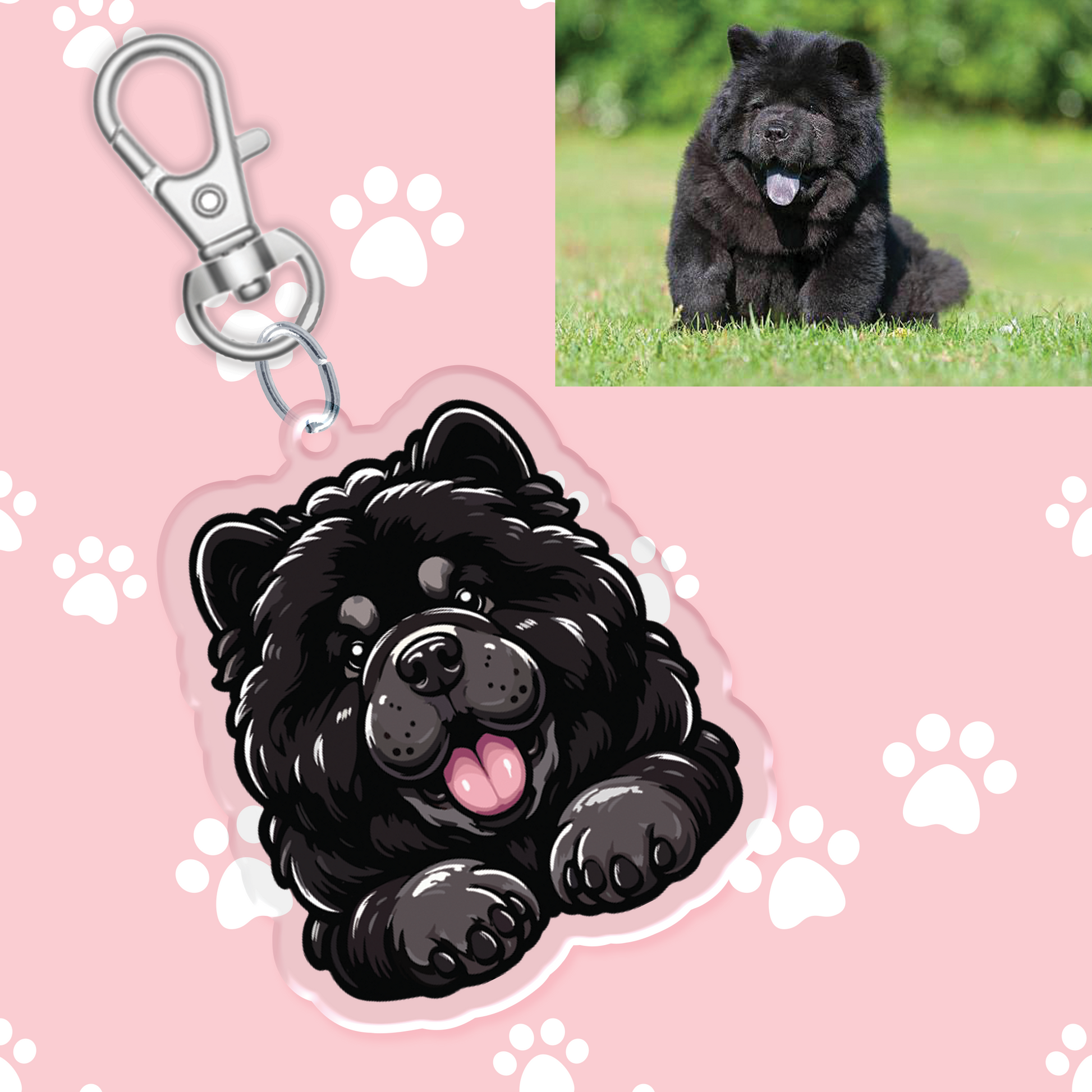 Black Chow Chow Acrylic Keychain - Zyllion