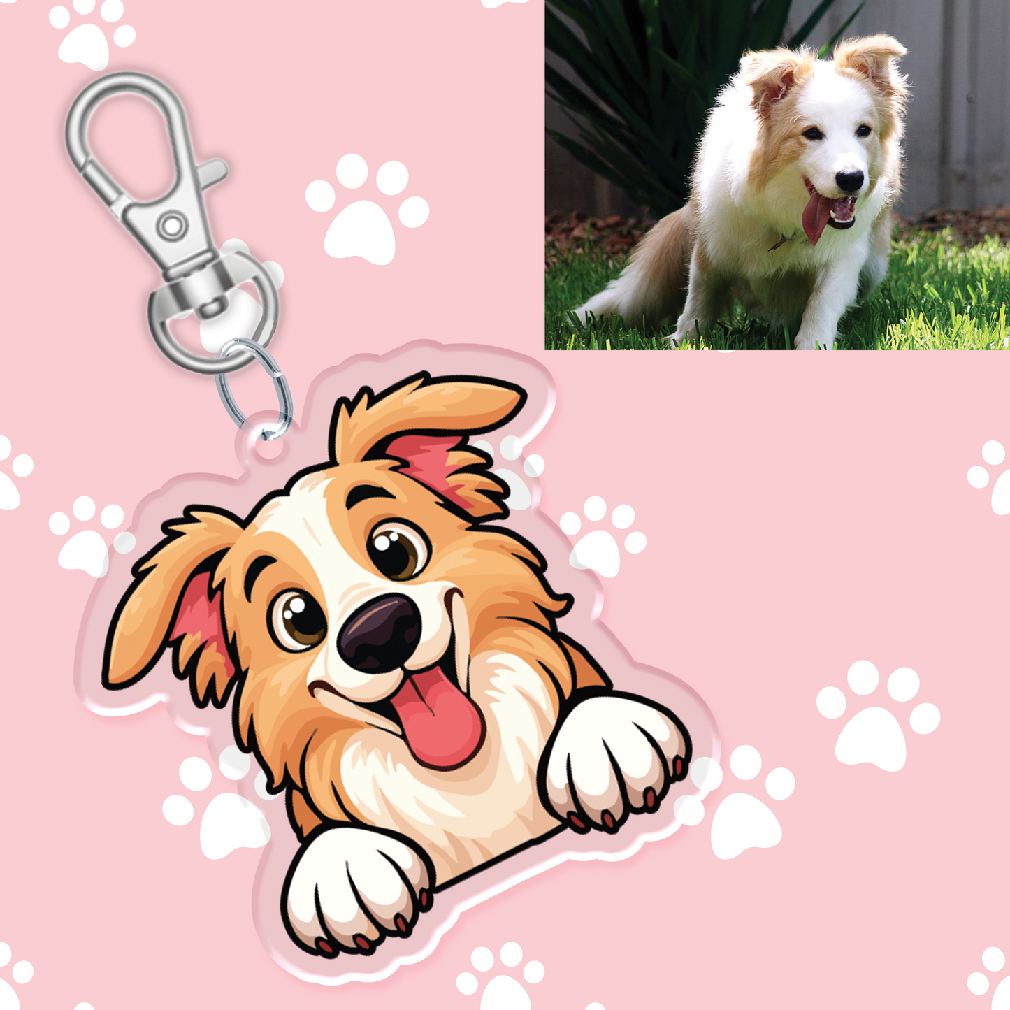 Light Brown and White Border Collie Acrylic Keychain