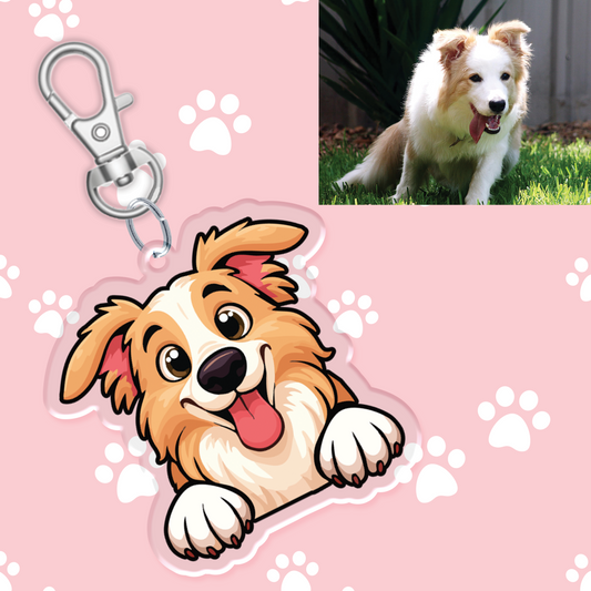 Light Brown and White Border Collie Acrylic Keychain
