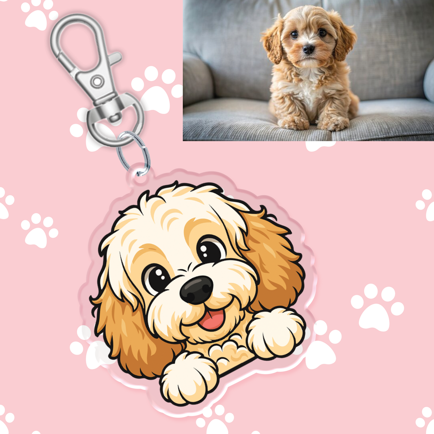 Light Brown and White Cavoodle Acrylic Keychain