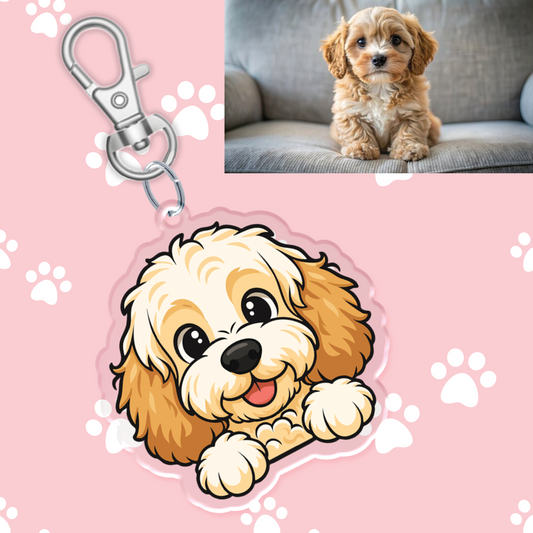 Light Brown and White Cavoodle Acrylic Keychain