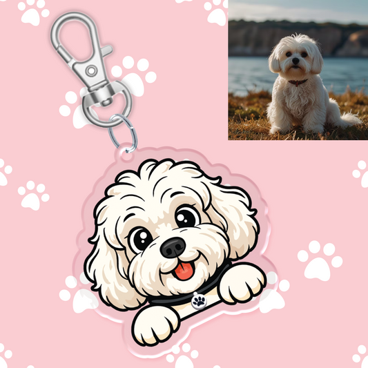 White Cavoodle Acrylic Keychain