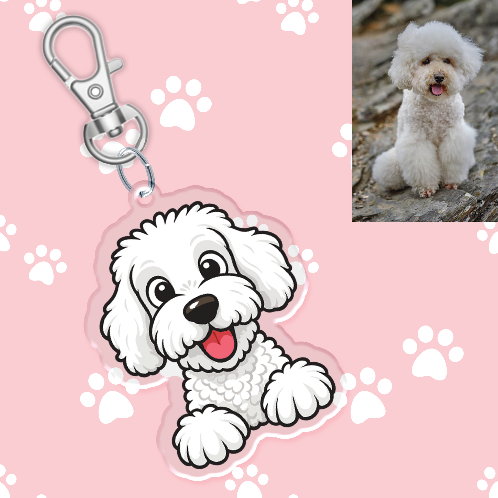 White Groodle 2 Acrylic Keychain - Zyllion