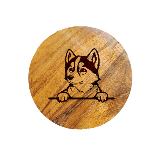 Baby Husky Dog Acacia Wood Coaster