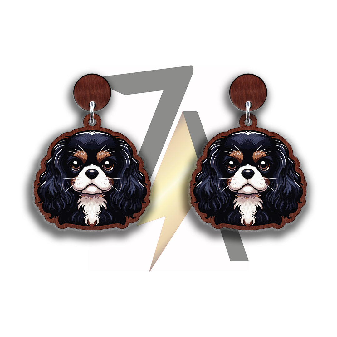 Black Cavalier King Charles Spaniel Dangle Earrings