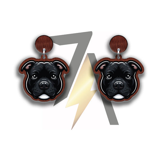 Black Staffordshire Bull Terrier Dangle Earrings