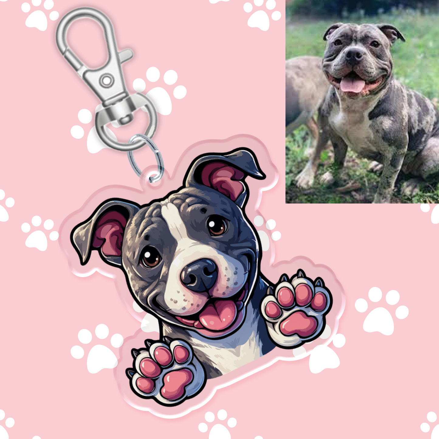 Blue Merle Staffordshire Bull Terrier (Staffy) Acrylic Keychain