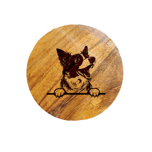 Border Collie Dog Acacia Wood Coaster
