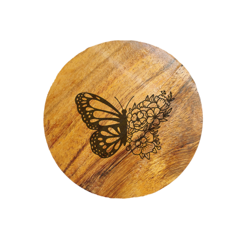 Butterfly Floral Acacia Wood Coaster