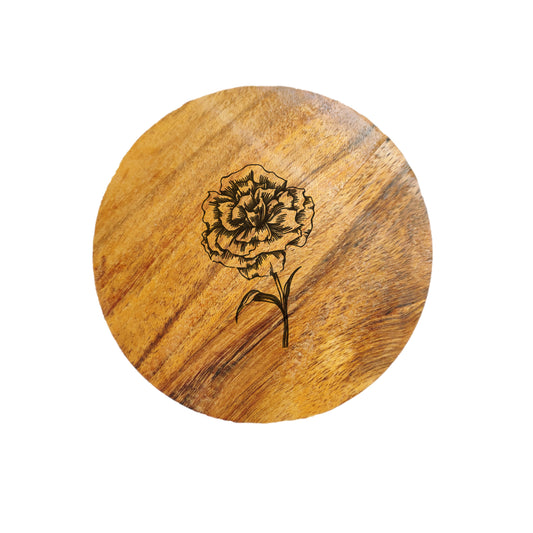 Carnation Flower Acacia Wood Coaster