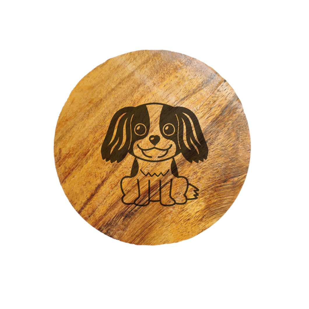 Cartoon Cavalier Dog Acacia Wood Coaster