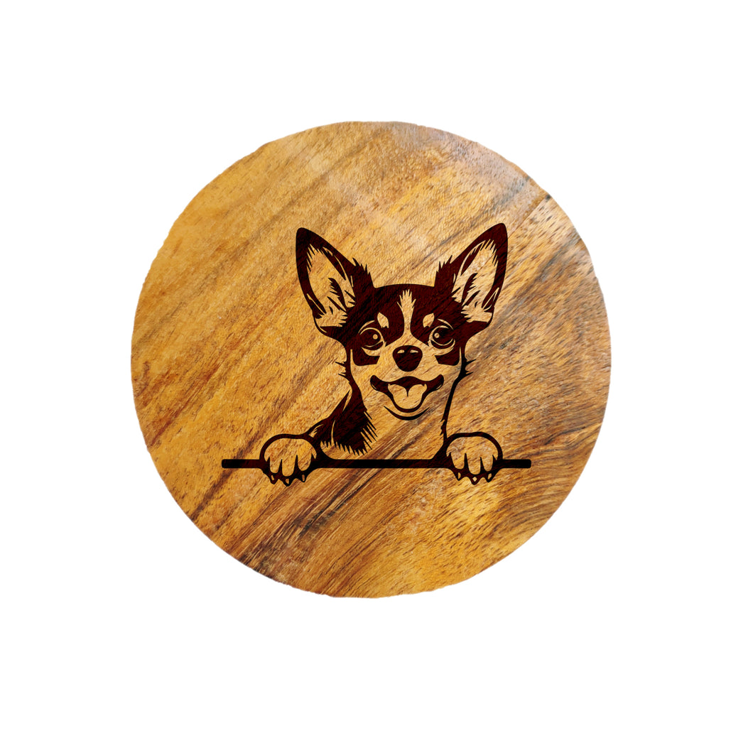 Chihuahua Dog Acacia Wood Coaster