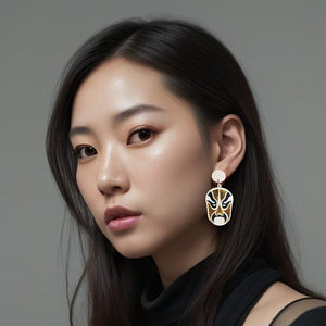 Chinese Opera Mask Acrylic Dangle Sterling Silver Earrings
