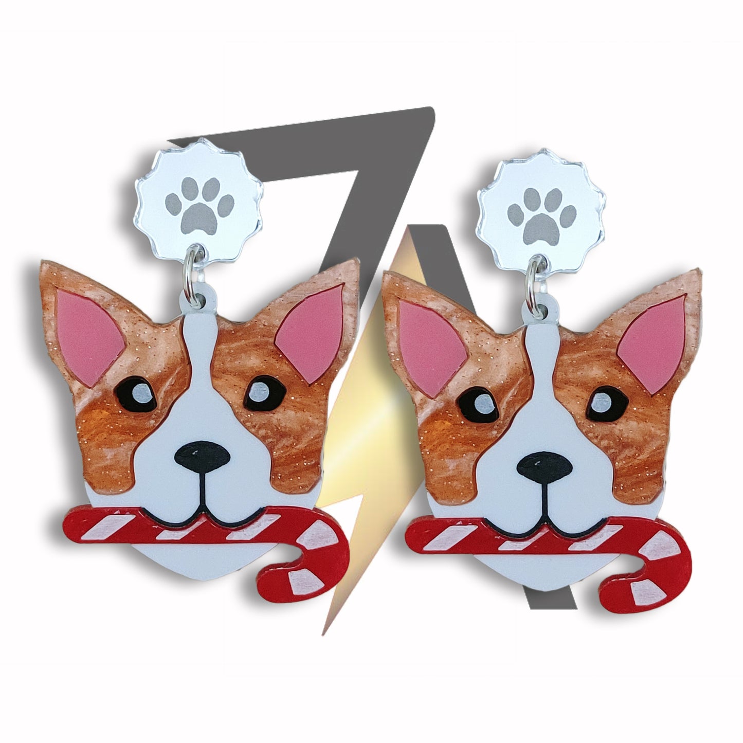 Corgi Candy Cane Christmas Dangle