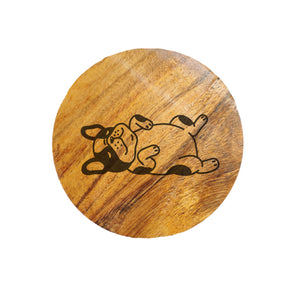 French Bull Dog Acacia Wood Coaster