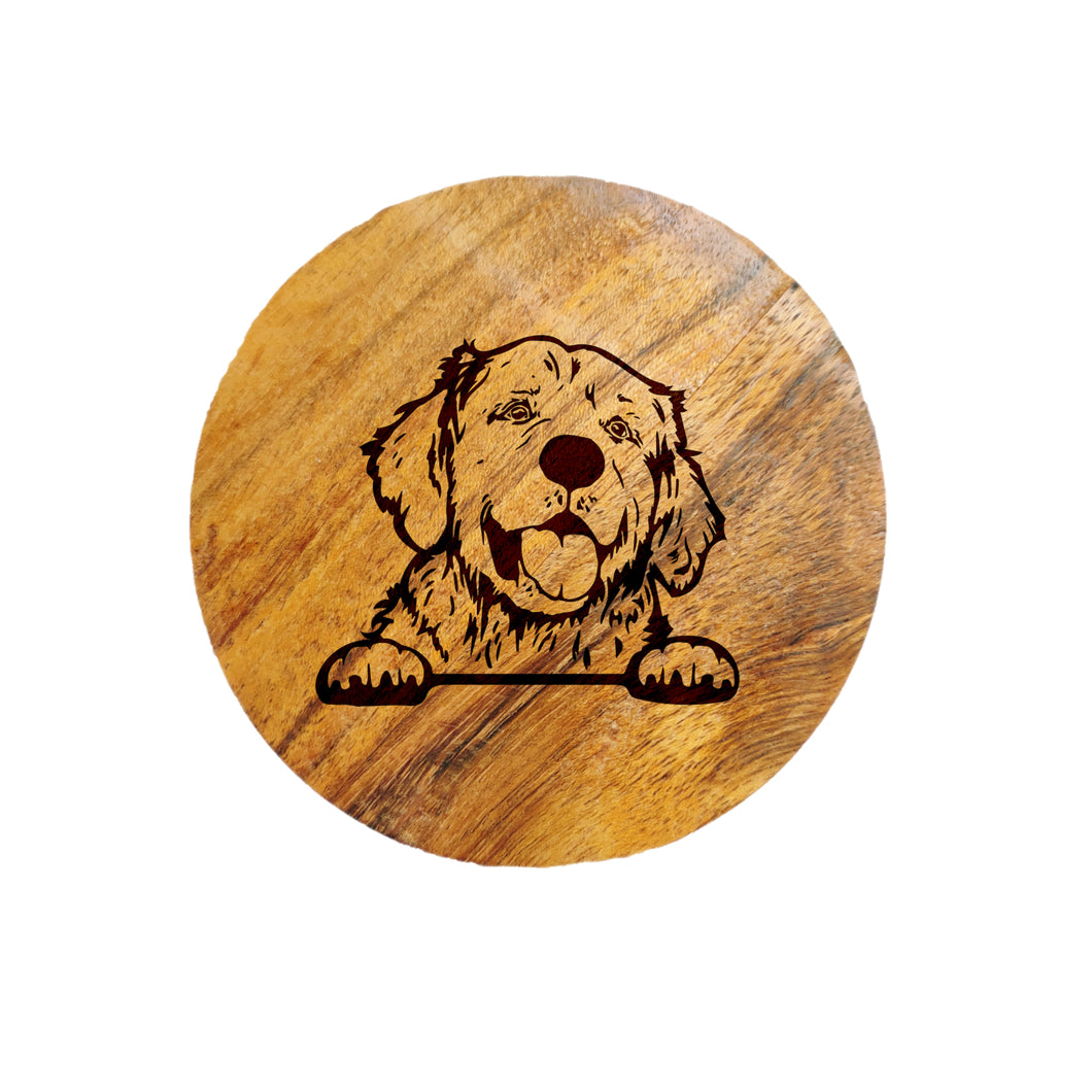 Golden Retriever Dog Acacia Wood Coaster