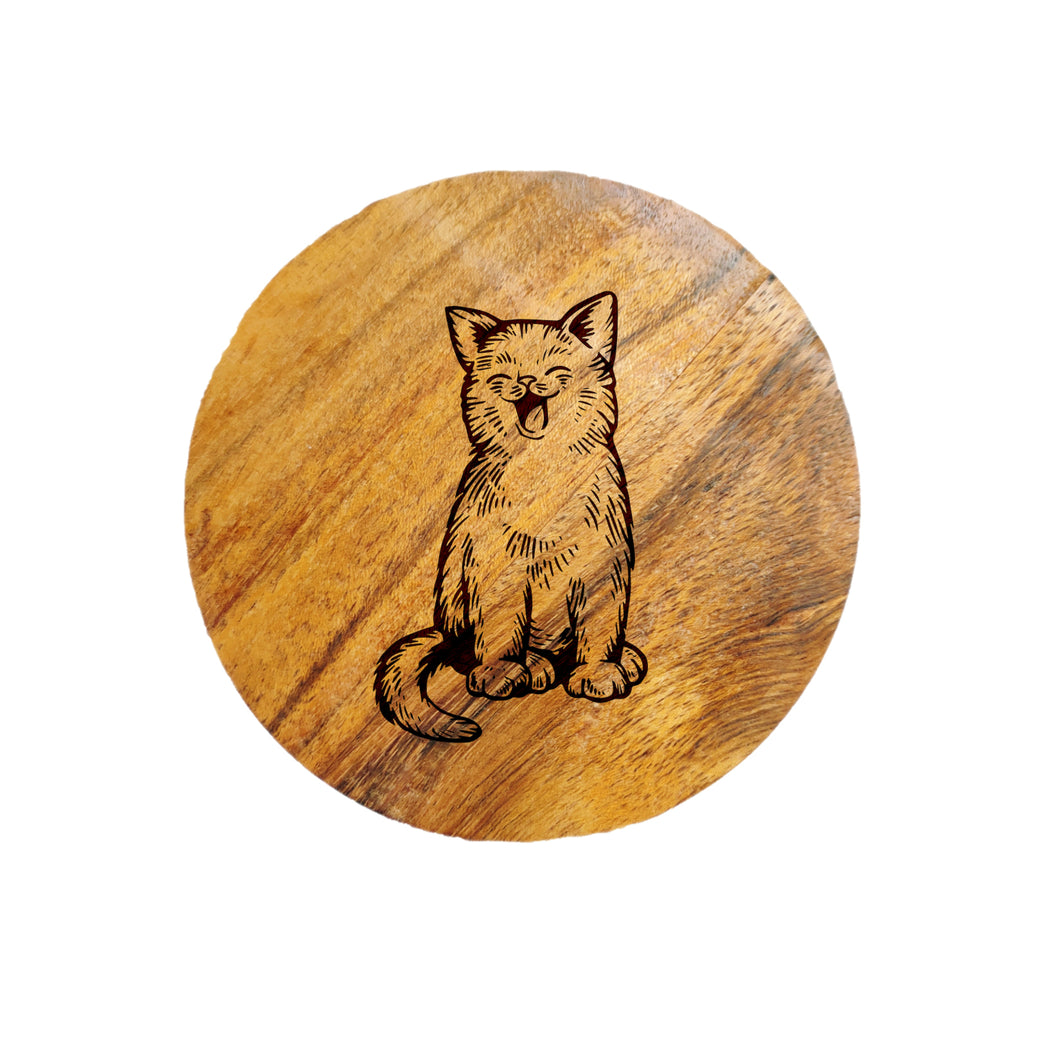 Laughing Cat Acacia Wood Coaster