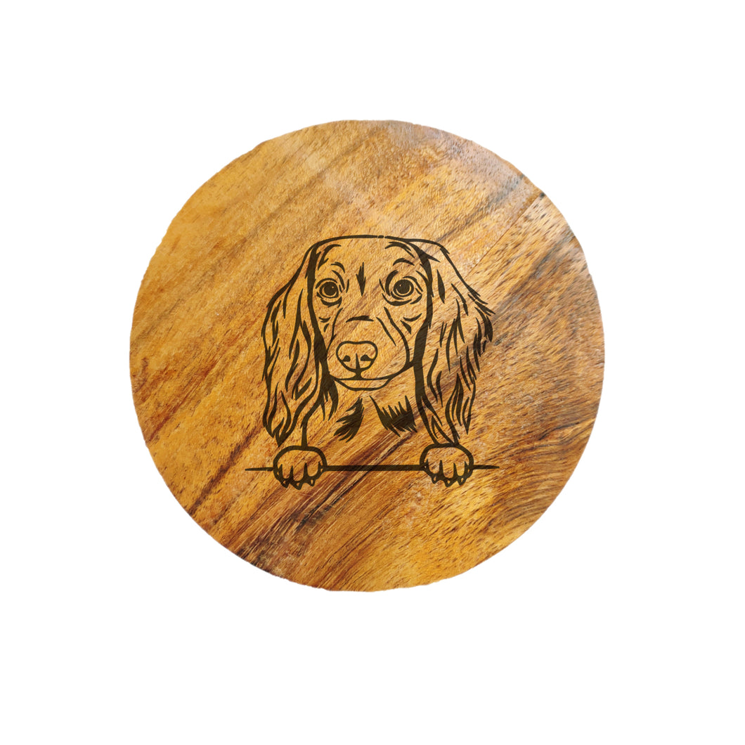 Long Hair Dachshund Dog Acacia Wood Coaster