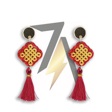 Load image into Gallery viewer, Chinese Lucky Charm Acrylic Dangle Sterling Silver Earrings