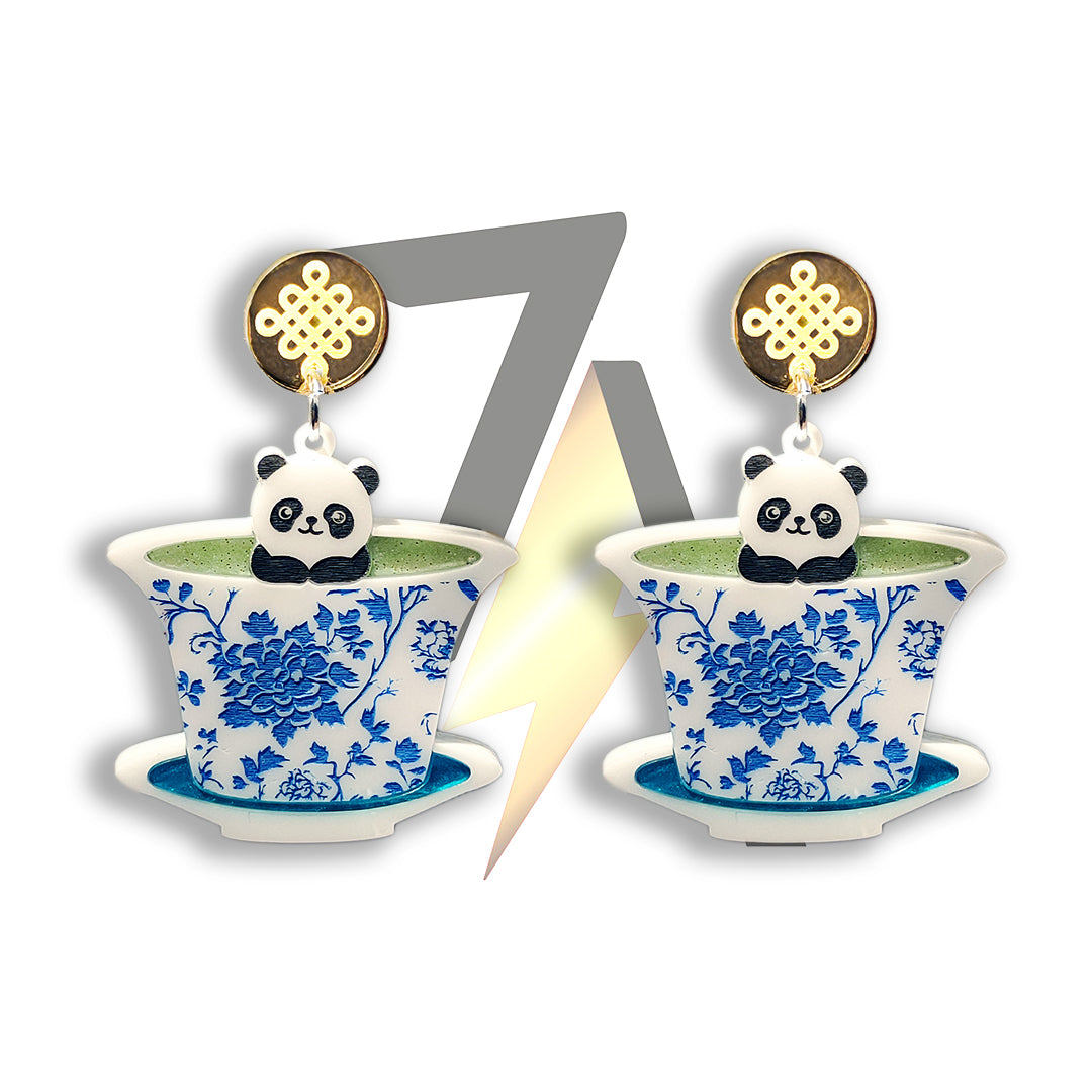 Panda Onsen Dangle Sterling Silver Earrings
