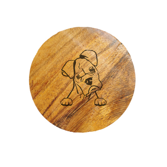 White Boxer Dog Acacia Wood Coaster