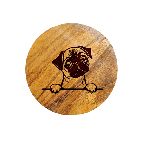 Pug Dog Acacia Wood Coaster