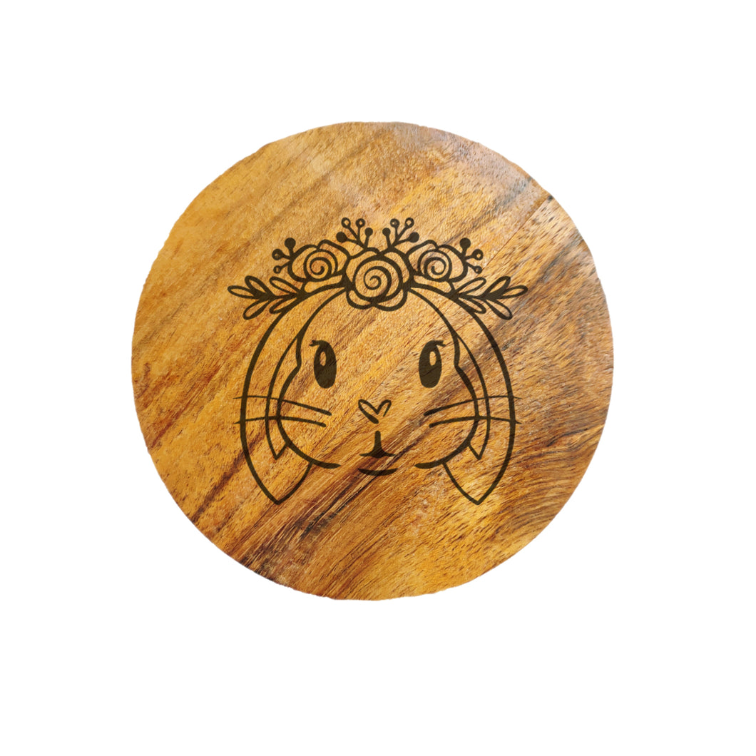 Rabbit with flower ring Acacia Wood Coaster