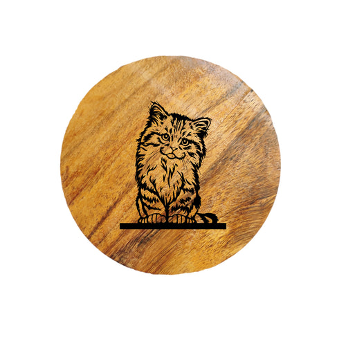Sitting Cat Acacia Wood Coaster
