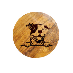 Staffy Head Dog Acacia Wood Coaster
