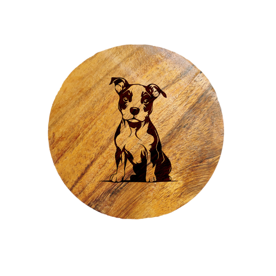 Sitting Staffy Dog Acacia Wood Coaster