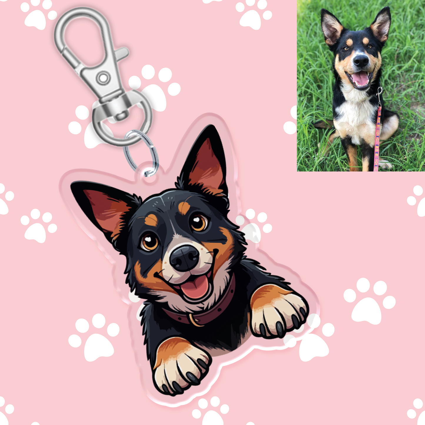 Tricolour Kelpie Acrylic Keychain