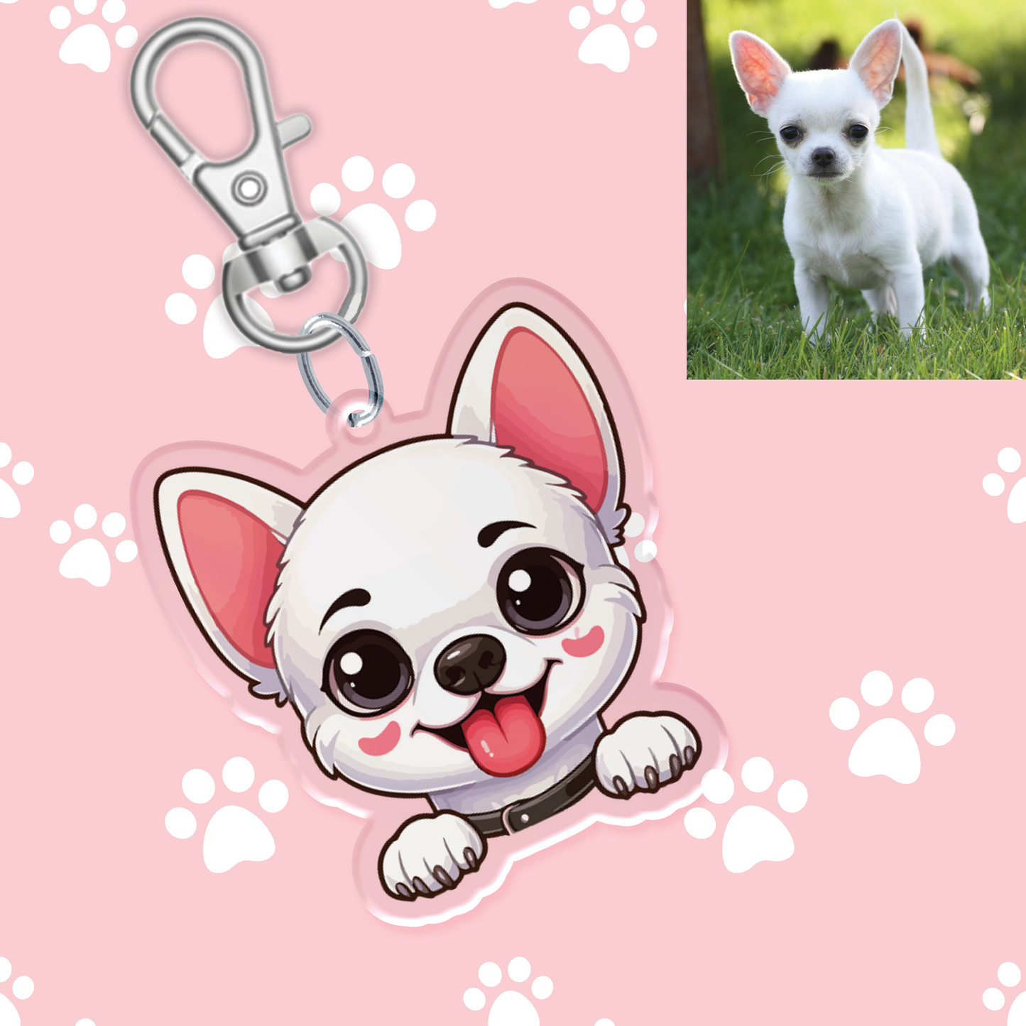 White Chihuahua Acrylic Keychain