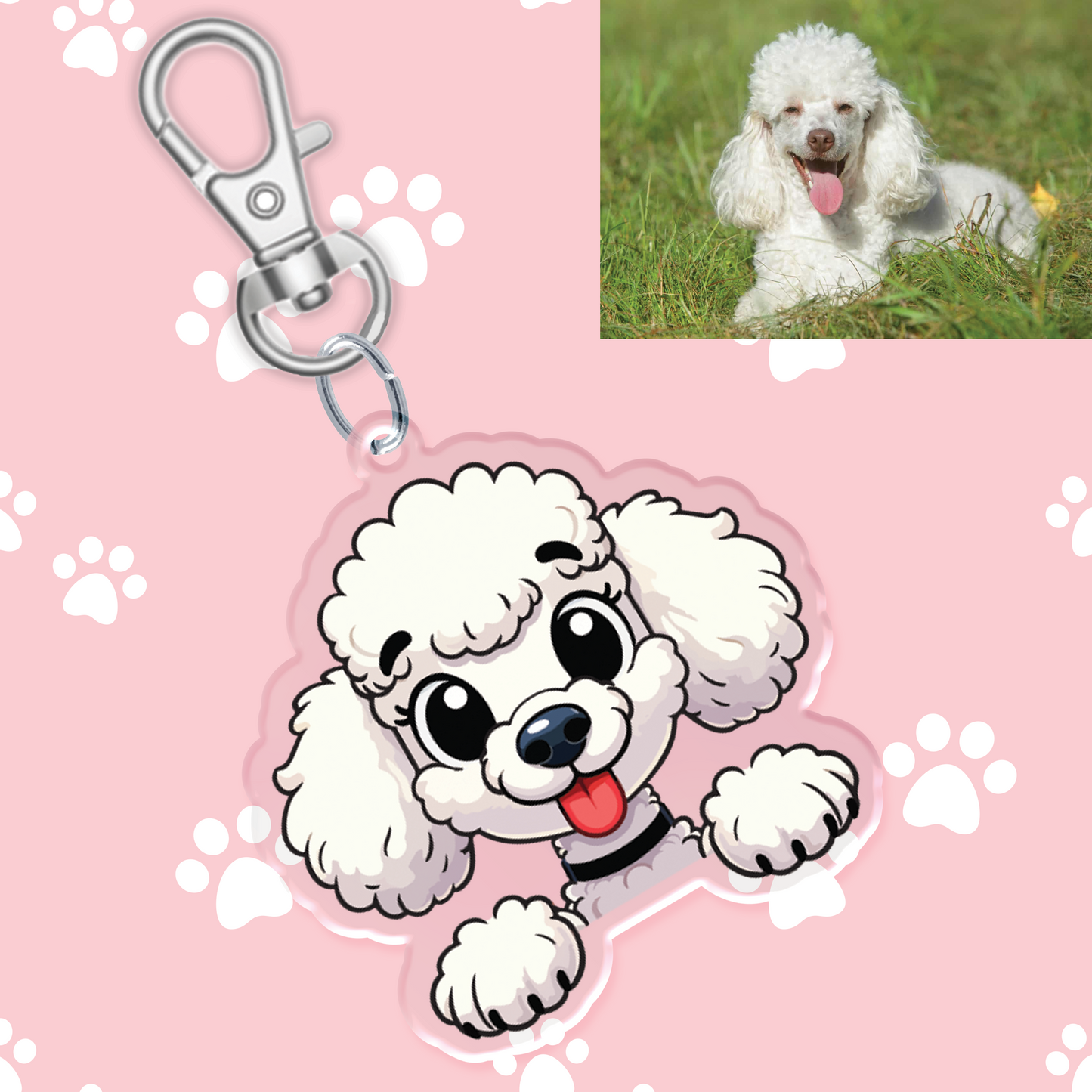 White Poodle Acrylic Keychain