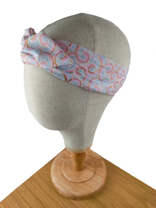 Pink Gold Blue Swirl Wired Headband