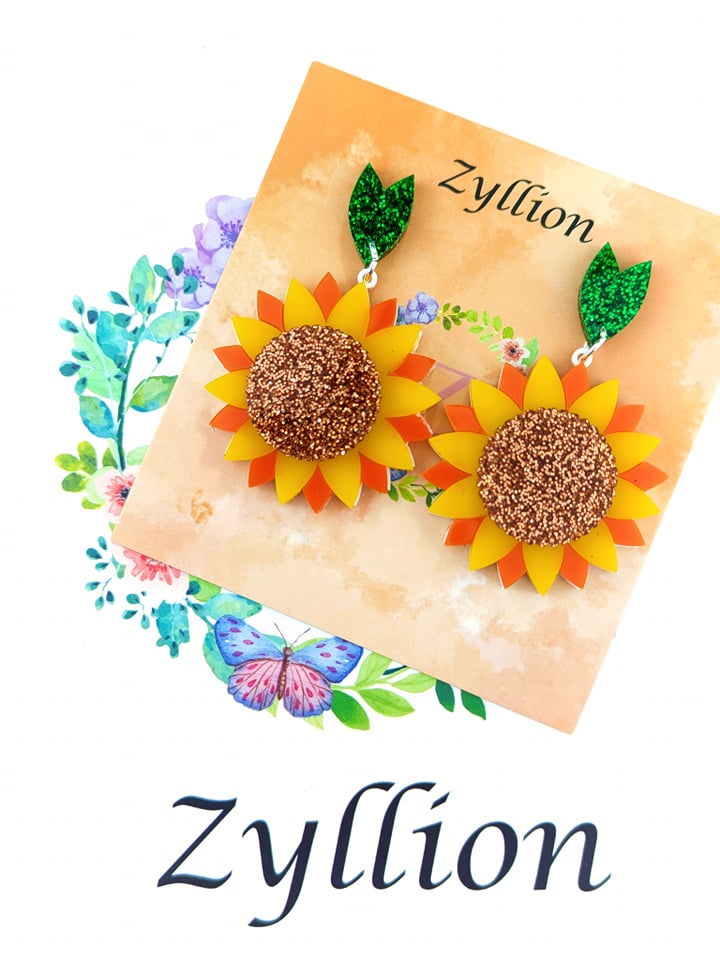 Sunflower dangle Sterling Silver Earrings