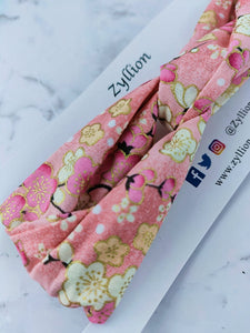 Pink and Gold Floral Wired Headband